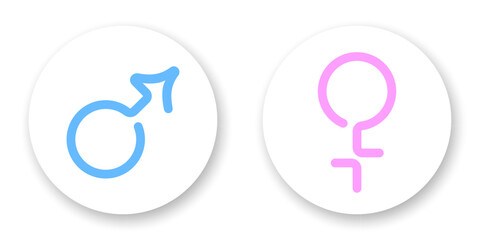 Male and female round flat icons collection. Blue and pink gender line symbols. Best for print, logo, mobile apps and web design.