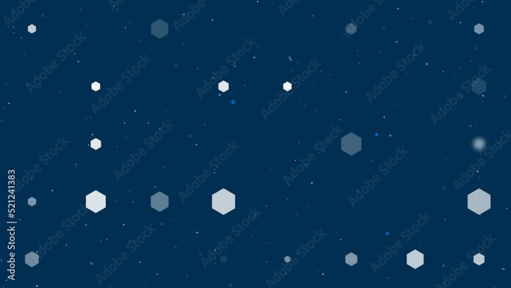 Poster template animation of evenly spaced hexagon symbols of different sizes and opacity. animation of tra
