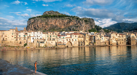 Panorama of the most beautiful Town Cefalu in Sicily island in the summertime  in Europe