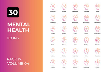 Fototapeta na wymiar Mental health icons collection. Set contains such Icons as mental, healthy brain, active person, and more