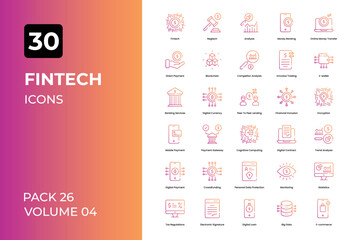 Fintech icons collection. Set contains such Icons as online bank, search, online money, and more