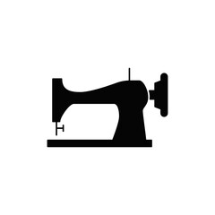 Sewing machine icon in black flat glyph, filled style isolated on white background