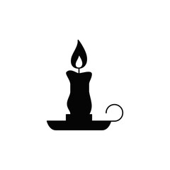 candle light icon in black flat glyph, filled style isolated on white background