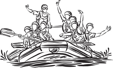 rafting extreme sport people having fun stroke brush image vector illustration