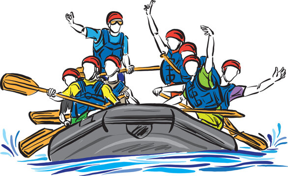 color rafting extreme sport people having fun stroke brush image vector illustration