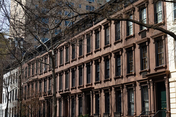 Row of Beautiful Old Brownstone Homes on the Upper East Side of New York City
