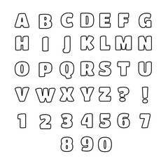 English alphabet with numbers in a linear style. Vector illustration