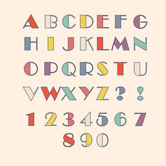 English classical alphabet with numbers in retro style. Vector illustration