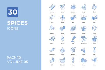 Spice icons collection. Set contains such Icons as spice flower, spice, black paper, red paper, and more