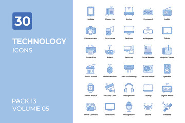 Technology icons collection. Set contains such Icons as mobile phone, laptop, smart tv, ac, and more