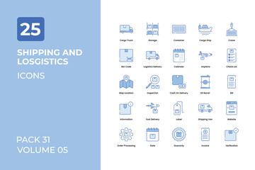 Shipping and Logistics icons collection. Set contains such Icons as delivery box, shipping truck, parcel, and more
