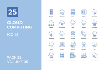 Cloud computer icons collection. Set contains such Icons as Data Center, Cloud Access, Connection, Database, and more