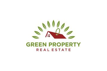 Green property house logo design building roof window apartment icon symbol illustration