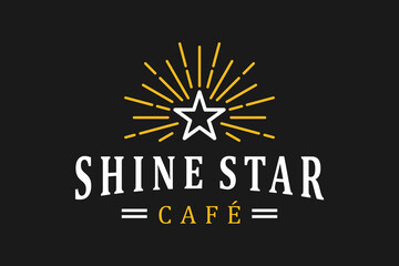 Shine star cafe vintage logo design gold luxury typography starlight badge spark light