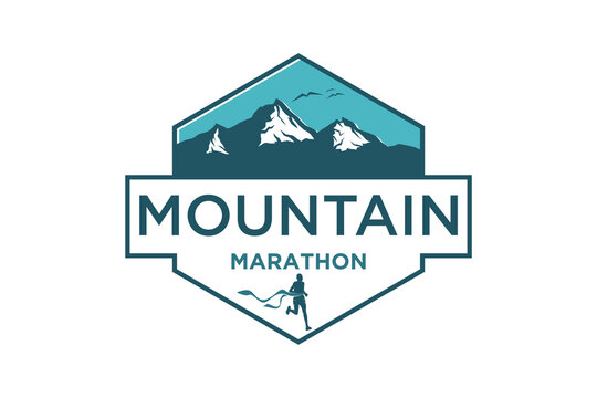 Mountain outdoor logo marathon athlete badge emblem icon symbol illustration rocky mountain adventure