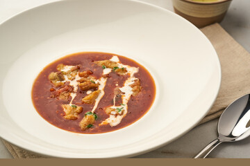 Chicken Manchurian served in a dish isolated on grey background side view of fastfood