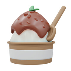 3D Rendering to go cup of milk red bean topping ice cream soft ice isolated on white. 3d render cartoon style.