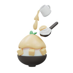 3D Rendering of mango bingsu ice cream shaved ice isolated on white. 3d render cartoon style.