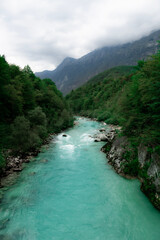 turquoise Soca River in the mountains of Slovenia