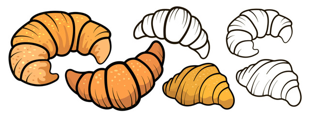 Vector image of croissants on a white background, color and black and white image.