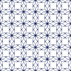 Seamless vector pattern. Line floral pattern seamless background flowers motif. Textile swatch Modern lux Fabric design. Vector illustration. Abstract geometric texture Light Dark Blue White10 eps