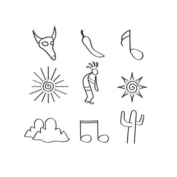 variety of southwest icons design vector flat isolated illustration