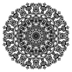 Mandala, black and white vector ornament. Circular ethnic symbol. Vector pattern on fabric, paper, glass, leather. Anti-stress. Template for tattoo, henna pattern.