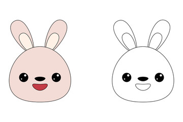 The head of a cartoon animal. Rabbit's head. Contour drawing. Cute cartoon bunny. Educational coloring book with animals for preschool and kindergarten children.