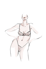 Young woman in lingerie. Female body. Hand-drawn illustration. Vector