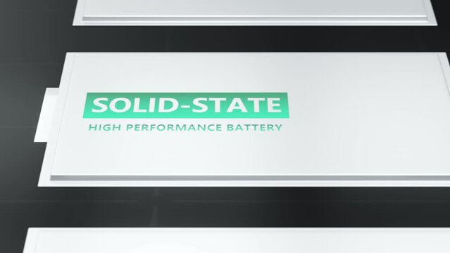 Solid-state battery pack design for electric vehicle (EV) concept animation, 3D rendering new research and development batteries with solid electrolyte high energy storage for future car industry