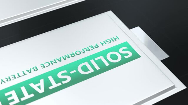 Solid-state battery pack design for electric vehicle (EV) concept animation, 3D rendering new research and development batteries with solid electrolyte high energy storage for future car industry