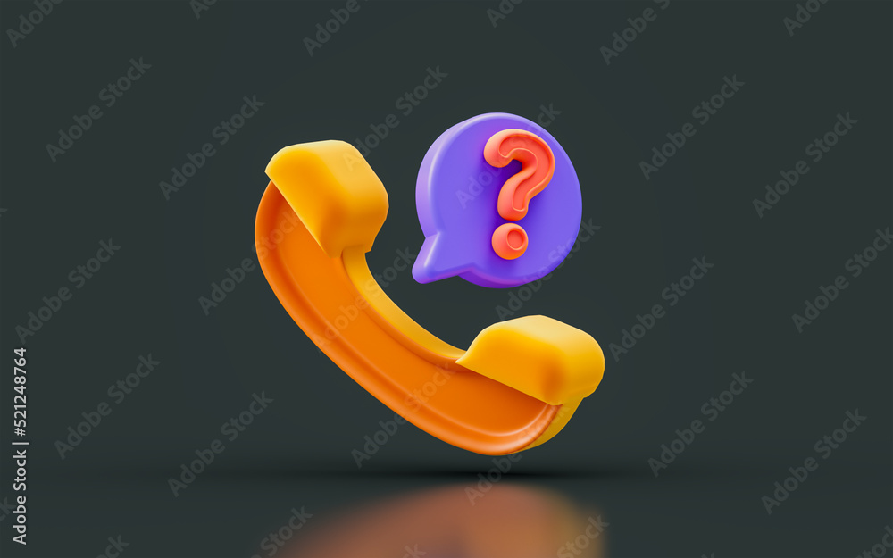 Wall mural call sign with question mark on dark background 3d render concept for asking helpline center