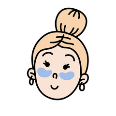 Vector Hand Drawn Line Cartoon Cute Smiling Girls Face with Eye Patches. Cartoon Female Doodle Portrait.