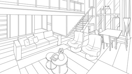 Vector illustration, loft style living room interior