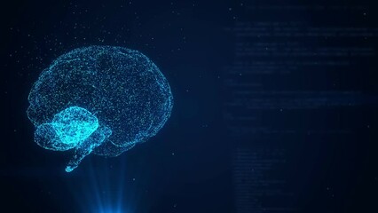 Human brain digital particle with analysis computation data, neural network connections in digital artificial intelligence computer, abstract deep learning research 3d technology motion graphic - Powered by Adobe
