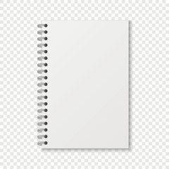 Mockup blank closed notebook  isolated on white background.  Template spiral copybook or organizer.