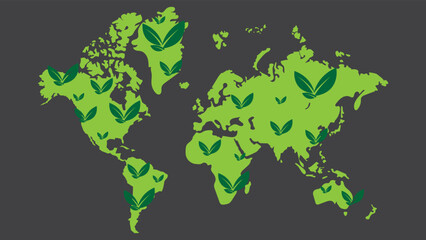 Tree icon on green world map. ECO concept. vector.