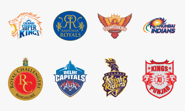 Indian Premier League (IPL) Teams Logo Collection: Chennai Super Kings, Delhi Capitals, Kolkata Knight Riders, Mumbai Indians, Punjab Kings, Rajasthan Royals, Royal Challengers Bangalore, Editorial 