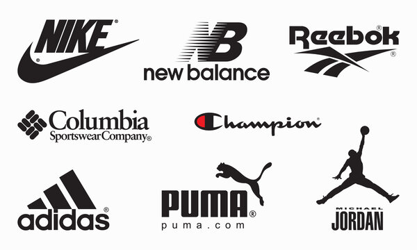 Top Sports Brands logo collection: Nike, Adidas, puma, Reebok, New Balance,  Michael Jordan, Champion, Columbia Sportswear, Editorial vector  illustration. Stock Vector | Adobe Stock