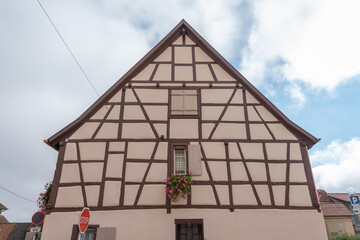 Traditional half-timbered house post and beam construction in Alsace 