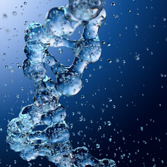 Splashes of water shaped of a DNA molecule. 3d render