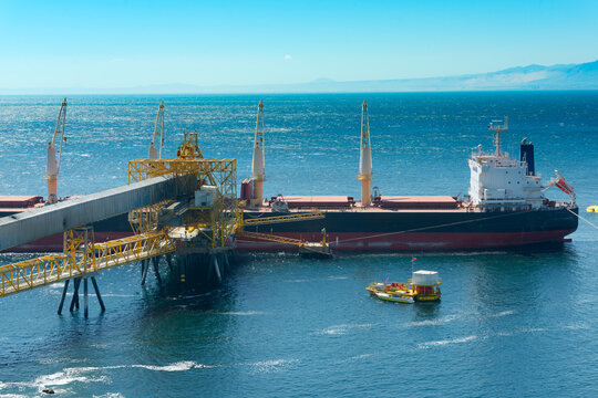 Cargo Ship Docked At Puerto Coloso, An Alternative Port From The Port Of Antofagasta, Serving Mining Shipments From Escondida Mine.