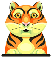 Tiger. Color image. The character rests on his paws. Sticker. Vector.