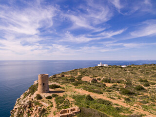 Tower of Cap Blanc, commissioned in 1579 and was built Antoni Genovard 1584, Llucmajor, Mallorca, balearic islands, spain