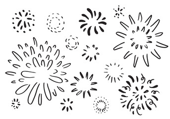 set of doodle firework isolated on white background hand drawn from firework.design elements. vector illustration.