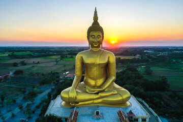 Big Buddha during sunset at Wat Muang in Ang Thong, Thailand