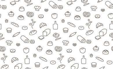 many kinds of bread seamless pattern Gift Wrap wallpaper background kawaii doodle flat cartoon vector illustration