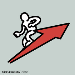 シンプルな人間のアイコンシリーズ　「矢印でサーフィンする人」