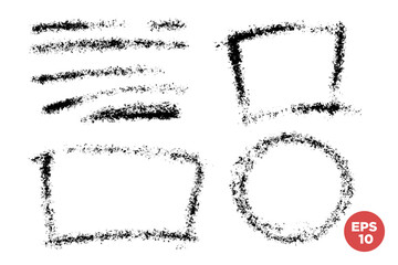 Various shapes brush textured frame and strokes set. One color graphic resources collection.