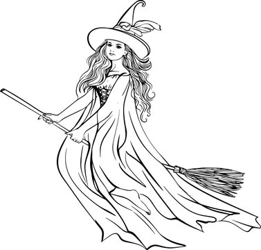 Girl witch on a broomstick halloween vector image hand-drawn.